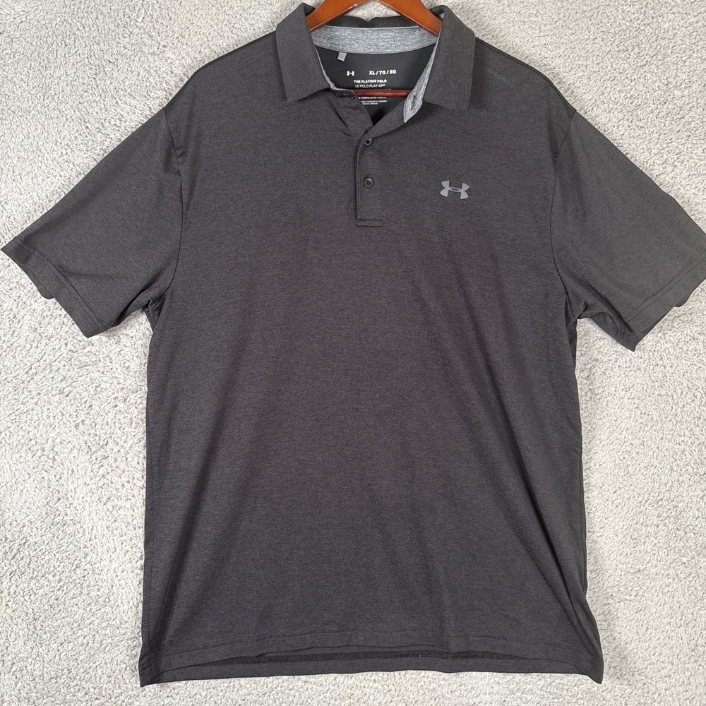 Under Armour Polo Shirt Mens XL Black Playoff Heather Stretch HeatGear Golf